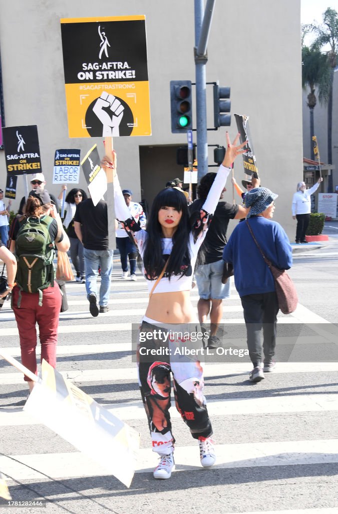 Bai Ling is seen picketing as the SAG-AFTRA strike continues on