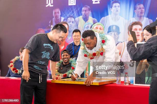 Hall of Famer Paul Pierce meets fans at a basketball court on November 8, 2023 in Dongguan, Guangdong Province of China.