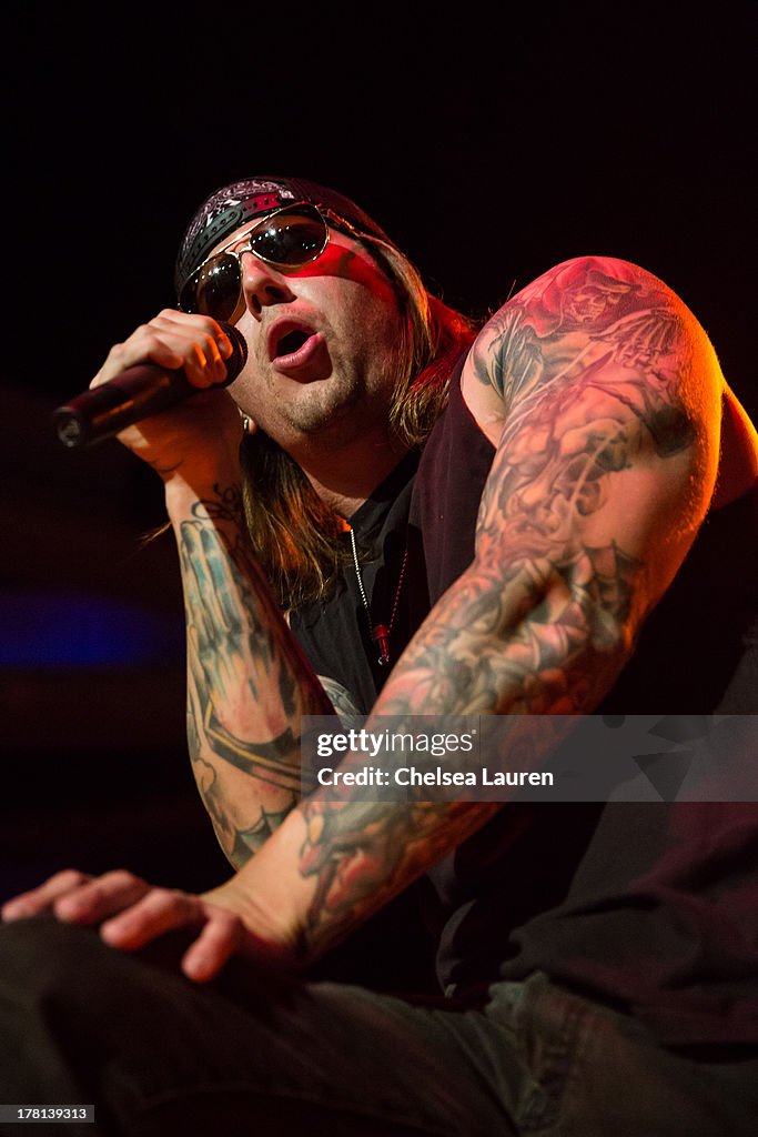 Ax7 Singer Vocalist M. Shadows of Avenged Sevenfold performs at a free show ...