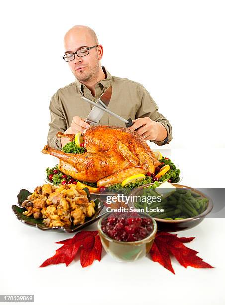 thanksgiving: ready to carve turkey - carve out stock pictures, royalty-free photos & images