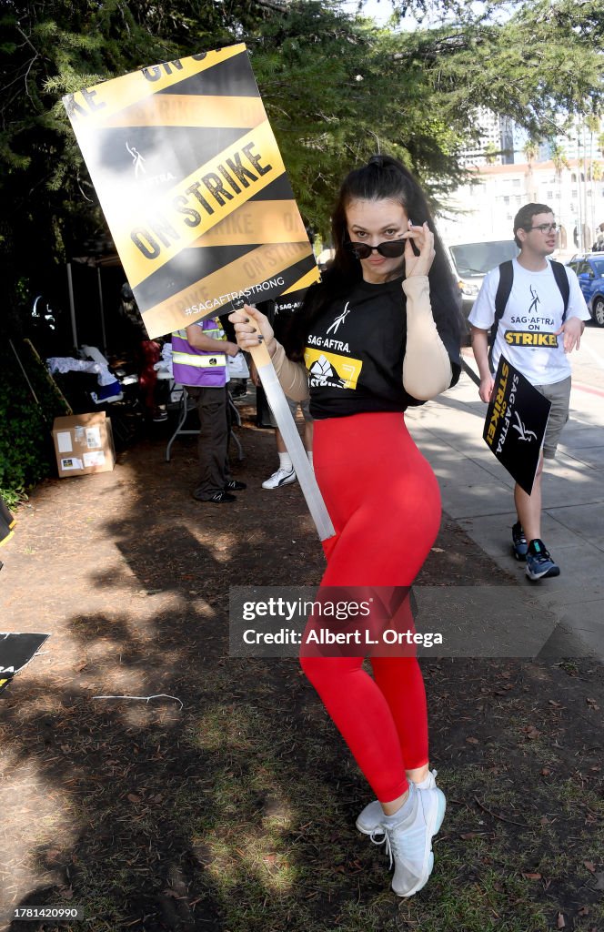 Natasha Blasick is seen picketing as the SAG-AFTRA strike continues
