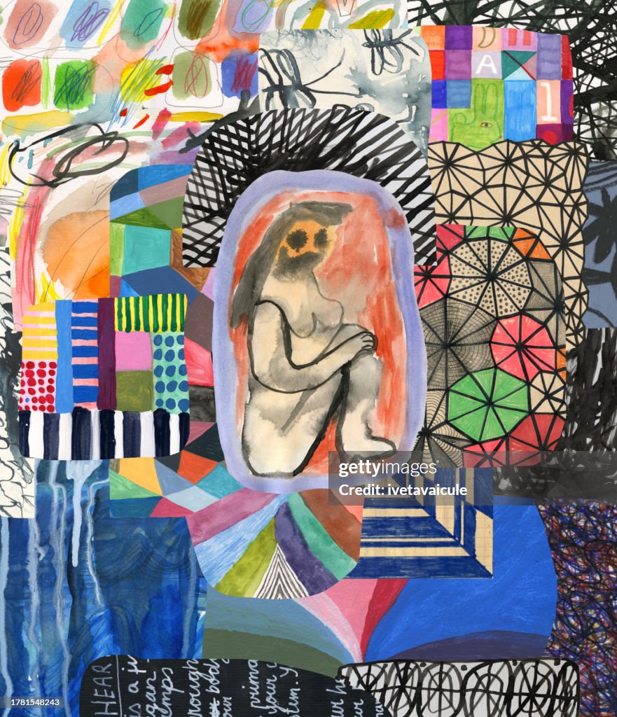 Female. Funky collage. Patterns