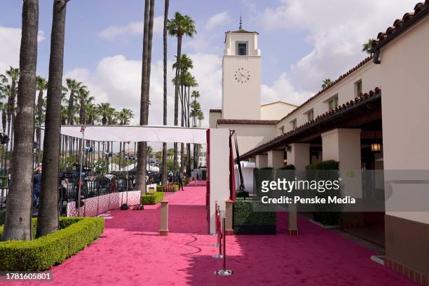 View of the red carpet appears before the start of the Oscars on Sunday, April 25 at Union Station in Los Angeles.