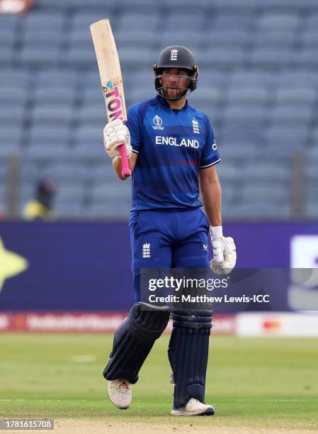 Dawid Malan of England celebrates his half century during the ICC Men's Cricket World Cup India 2023 between England and Netherlands at MCA...