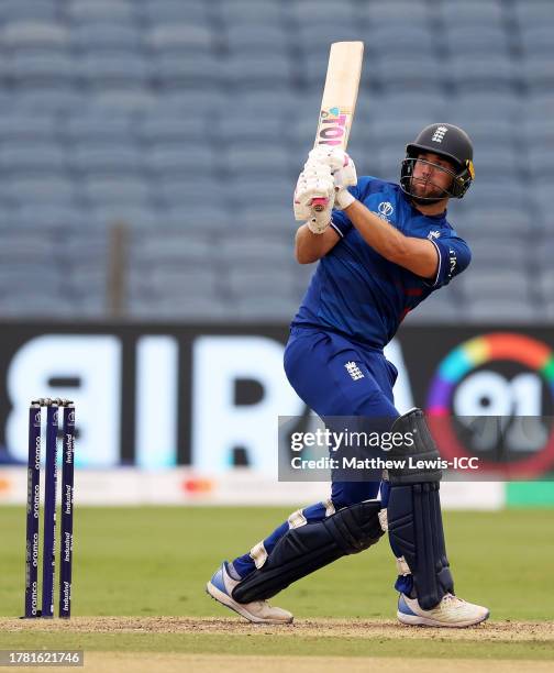 Dawid Malan of England plays a shot during the ICC Men's Cricket World Cup India 2023 between England and Netherlands at MCA International Stadium on...