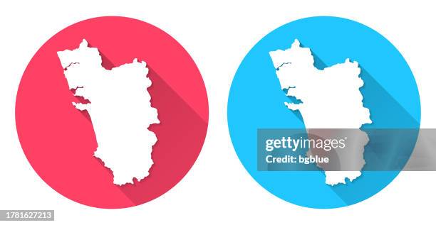 goa map. round icon with long shadow on red or blue background - goa stock illustrations