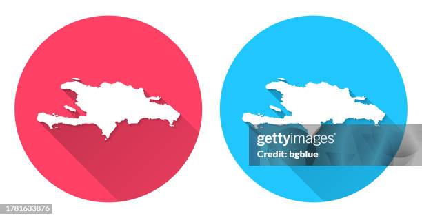 hispaniola map. round icon with long shadow on red or blue background - hispaniola stock illustrations