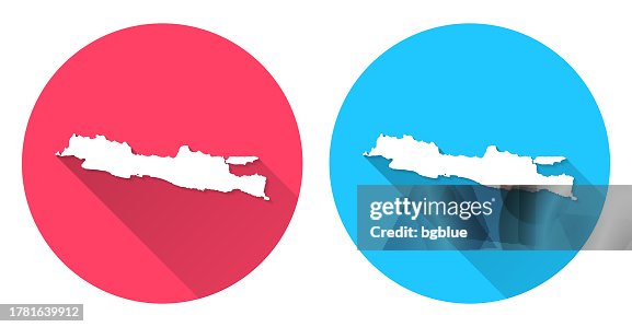 Java map. Round icon with long shadow on red or blue background Java map. Round icon with long shadow on red or blue background