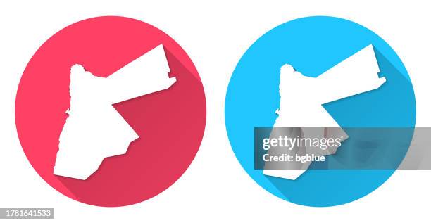 ilustraciones, imágenes clip art, dibujos animados e iconos de stock de mapa de jordania. icono redondo con sombra larga sobre fondo rojo o azul - jordan middle east