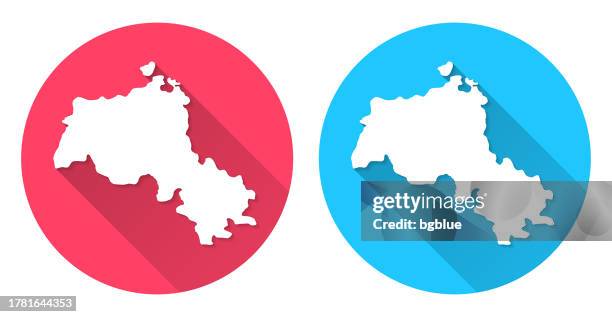 kurdistan map. round icon with long shadow on red or blue background - kurdistan map stock illustrations