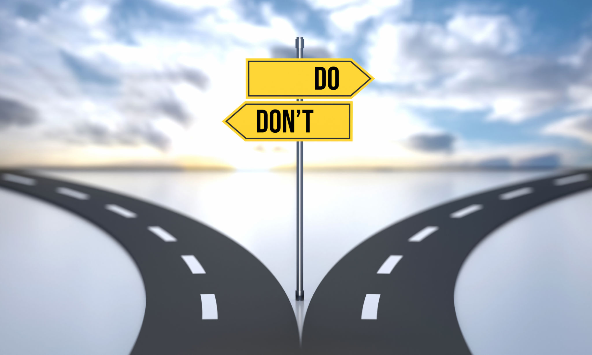 Do Or Don't. Divided Road And Decisions With Road Sign Do Or Don't. Divided Road And Decisions With Road Sign
