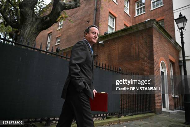 Britain's Foreign Secretary David Cameron arrives to attend a cabinet meeting in central London on November 14, 2023 following a reshuffle.