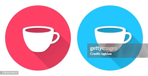cup. round icon with long shadow on red or blue background - tea cup vector flat stock illustrations