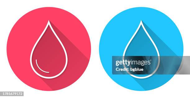 drop. round icon with long shadow on red or blue background - liquid splash flat stock illustrations