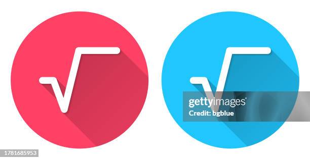 square root. round icon with long shadow on red or blue background - square root stock illustrations