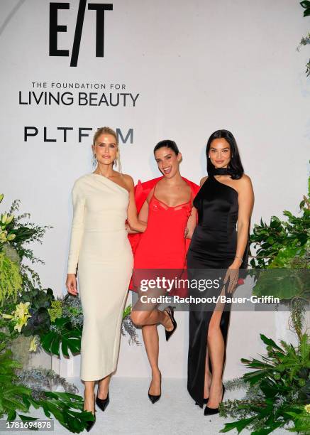 Georgia Sinclair, Sara Sampaio and Shanina Shaik attend the Launch Of Eighty Twenty: Shanina Shaik And Georgia Sinclair's Podcast at Private...