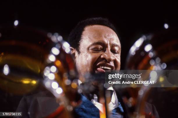 Le vibraphoniste, pianiste et batteur américain Lionel Hampton en concert à Nice en 1979