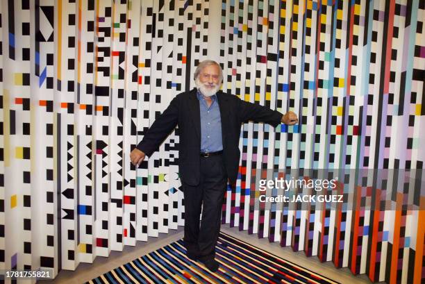 Photo of Agam Yaacov, Israeli artist, taken 28 June 2003 in Paris at the Georges Pompidou Art Center, where his works of kinetic sculpture are on...