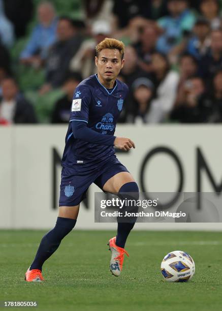 Theerathorn Bunmathan of Buriram United in action during the AFC Champions League Group H match between Melbourne City and Buriram United at...