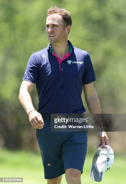 Justin Thomas of the USA plays in the pro am ahead of the Nedbank Golf Challenge at Gary Player CC on November 08, 2023 in Sun City, South Africa.