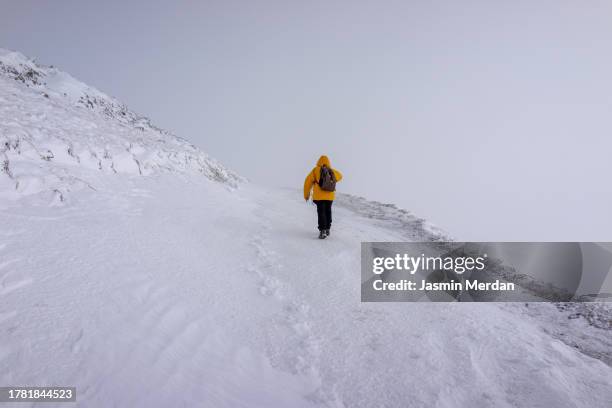 climber on a snowy ridge - moon boot stock pictures, royalty-free photos & images