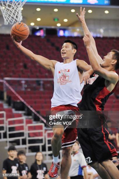 American professional basketball players Jeremy Lin of the Houston Rockets attends a basketball training camp at MasterCard Center on August 27, 2013...