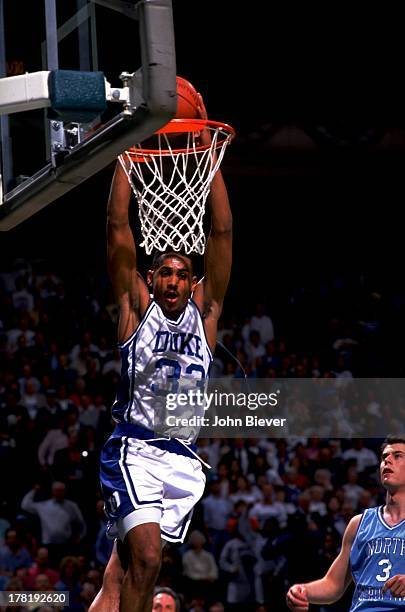Tournament: Duke Grant Hill in action, dunking vs North Carolina during Championship game at Charlotte Coliseum. Charlotte, NC 3/15/1992 CREDIT: John...