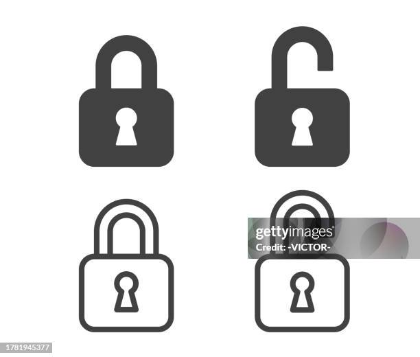 sperre offen und verriegelung geschlossen - illustrationssymbole - occlusio stock-grafiken, -clipart, -cartoons und -symbole