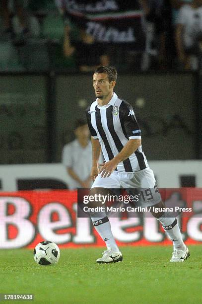 Santiago Morero of AC Siena in action during the Serie B match between AC Siena and FC Crotone at Stadio Artemio Franchi on August 24, 2013 in Siena,...