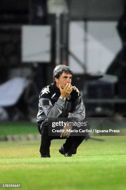 Mario Beretta head coach of AC Siena looks on during the Serie B match between AC Siena and FC Crotone at Stadio Artemio Franchi on August 24, 2013...