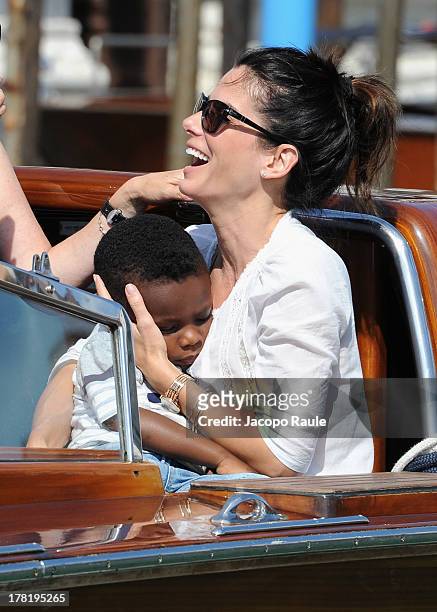 Actress Sandra Bullock and son Louis Bardo Bullock is seen during the 70th Venice International Film Festival on August 27, 2013 in Venice, Italy.