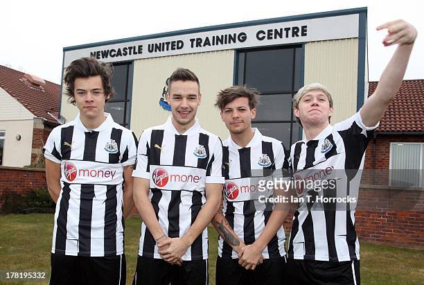 The One Direction band members, L-R Harry Styles, Liam Payne, Louis Tomlinson and Niall Horan during a visit by the band One Direction to Newcastle...