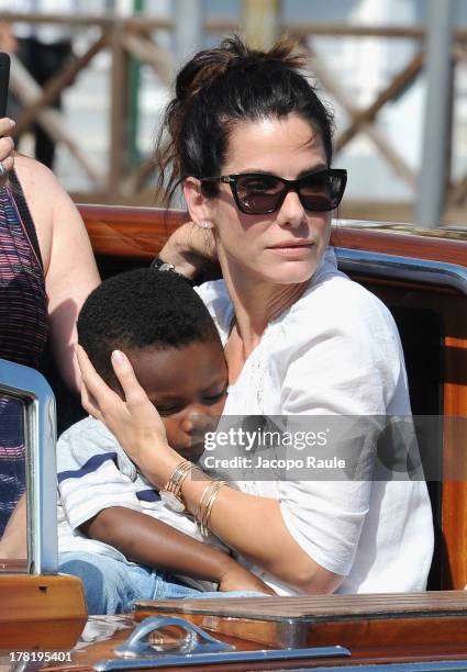 Actress Sandra Bullock and son Louis Bardo Bullock are seen during the 70th Venice International Film Festival on August 27, 2013 in Venice, Italy.