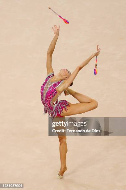 Carmel Kallemaa of Team Canada competes on Rhythmic Gymnastics - Individual Clubs Final on Day 15 of Santiago 2023 Pan Am Games on November 04, 2023...