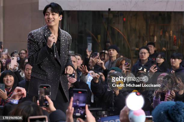 Jungkook of BTS performs on NBC's "Today" at Rockefeller Plaza on November 08, 2023 in New York City.