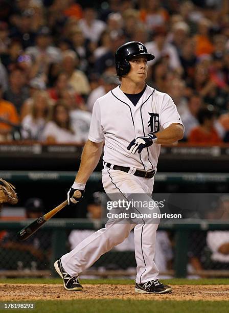 Andy Dirks of the Detroit Tigers bats against the Minnesota Twins at Comerica Park on August 20, 2013 in Detroit, Michigan.