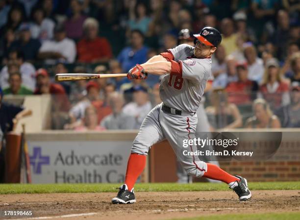 Chad Tracy of the Washington Nationals bats against the Chicago Cubs at Wrigley Field on August 20, 2013 in Chicago, Illinois. The Nationals defeated...