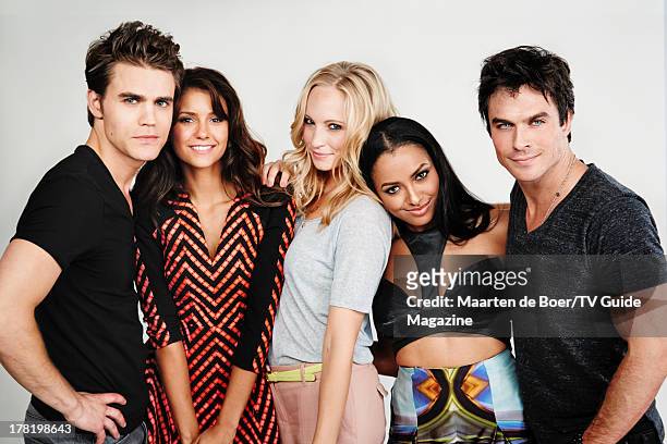Actors Paul Wesley, Nina Dobrev, Candice Accola, Kat Graham and Ian Somerhalder are photographed for TV Guide Magazine on July 20, 2013 on the TV...