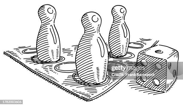 board game pieces and dice drawing - queen-chess-piece-clip-art stock illustrations