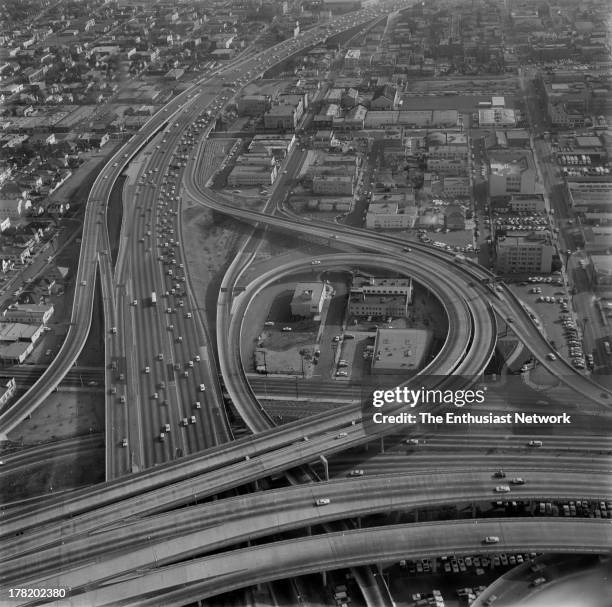 Aerial View Of Los Angeles Freeway System Photographed from KMPC Bell 47H1 helicopter.