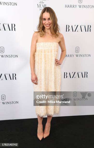 Emilia Clarke attends the Harper's Bazaar Women Of The Year Awards 2023 at The Ballroom of Claridge’s on November 07, 2023 in London, England.