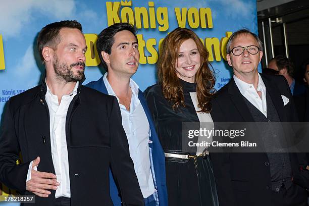 Wanja Mues , David Dietl, Katrin Bauerfeind and Olli Dittrich attend the 'Koenig von Deutschland' Berlin premiere at Kino International on August 27,...