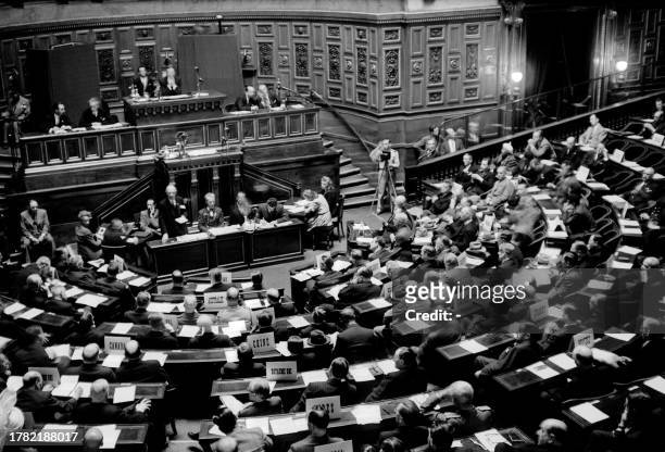 General view of the opening session of the Peace Conference about Germany issues and gathering 21 nations at the Senat, on July 29, 1946 in Paris ....