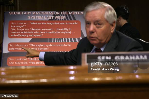 Sen. Lindsey Graham speaks during a hearing before Senate Appropriations Committee at Dirksen Senate Office Building on November 8, 2023 on Capitol...