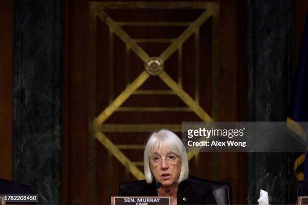 Committee Chair U.S. Sen. Patty Murray speaks during a hearing before Senate Appropriations Committee at Dirksen Senate Office Building on November...