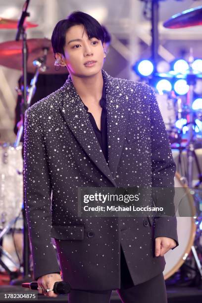 Jungkook of BTS performs on NBC's "Today" at Rockefeller Plaza on November 08, 2023 in New York City.