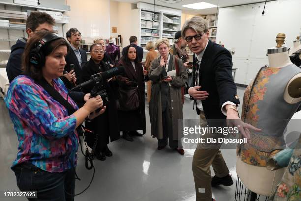 Andrew Bolton speaks to members of the press as The Metropolitan Museum of Art announces the The Costume Institute's spring 2024 exhibition, Sleeping...