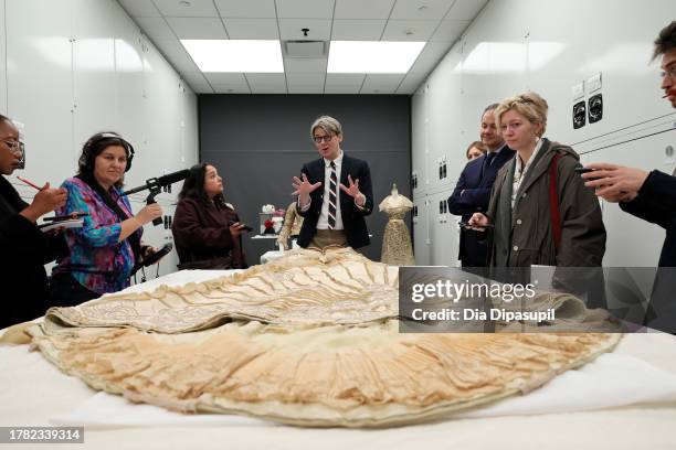 Andrew Bolton speaks to members of the press as The Metropolitan Museum of Art announces the The Costume Institute's spring 2024 exhibition, Sleeping...