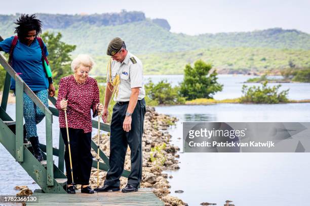 Princess Beatrix of The Netherlands visits nature area RIF St. Marie-Hermanus on November 8, 2023 in Willemstad, Curacao.