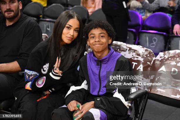 Lauren London and Kameron Carter attend a basketball game between the Los Angeles Lakers and the Portland Trail Blazers on November 12, 2023 at...